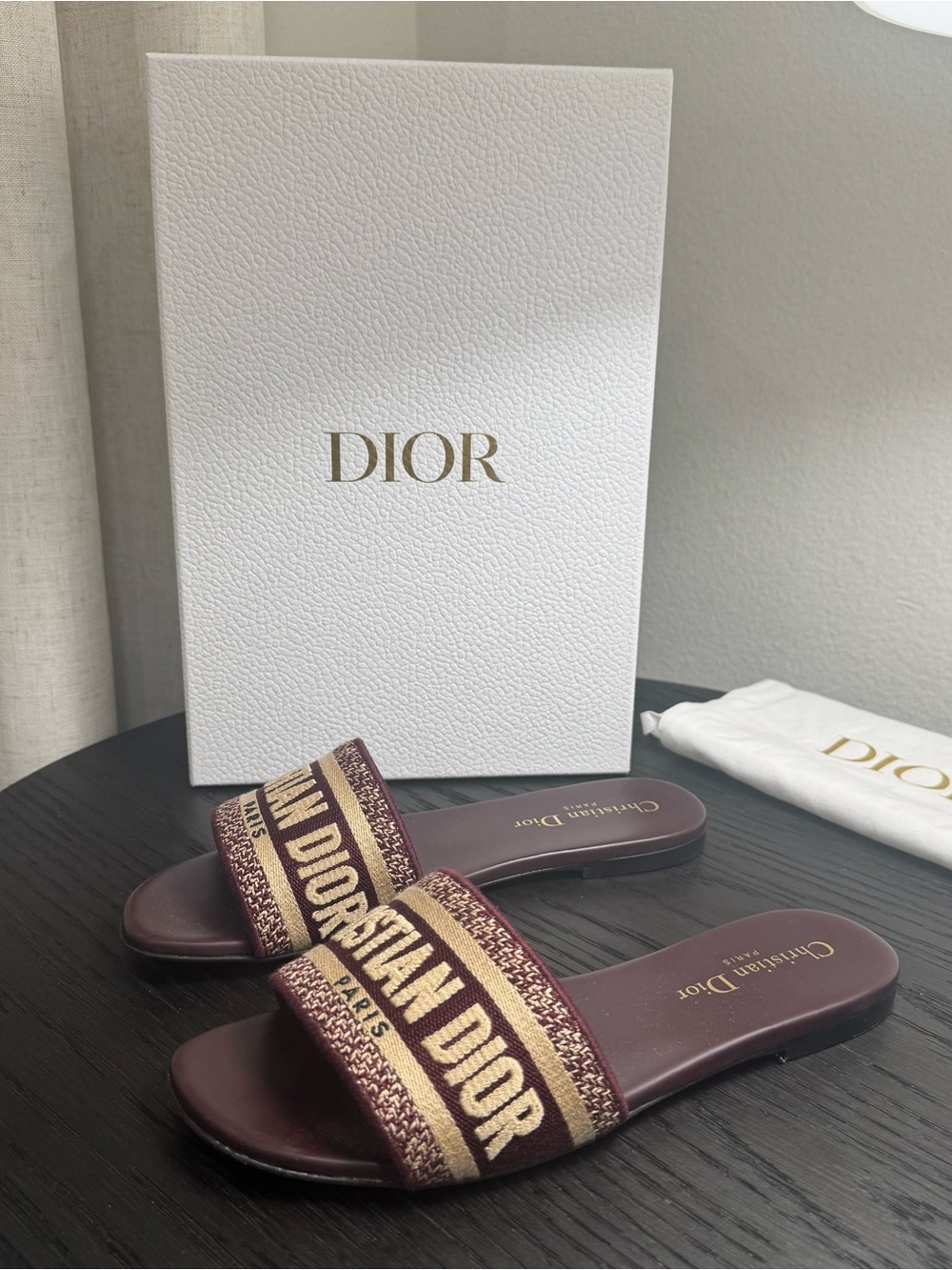 Christian Dior Dway Slide Sandal Embroidered Logo Burgundy 37